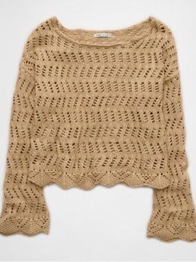 AE Boat Neck Bell Sleeve Crochet Sweater